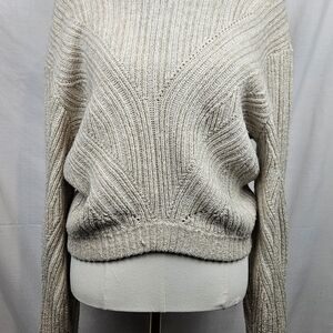 John & Jenn Sweater Beige Off Shoulder‎ Distressed Boho Hippie Peasant